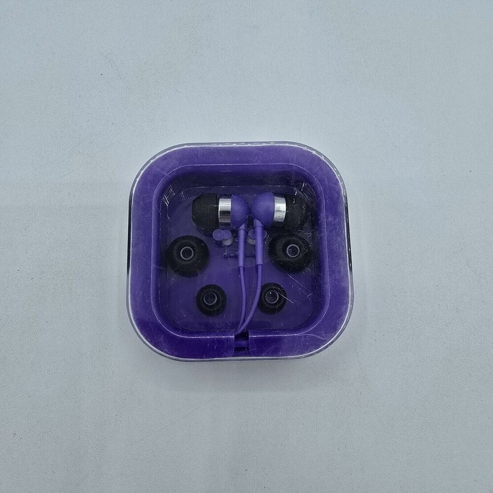 Billboard Stereo Earbuds with In-Line Mic Storage Case Black And Purple